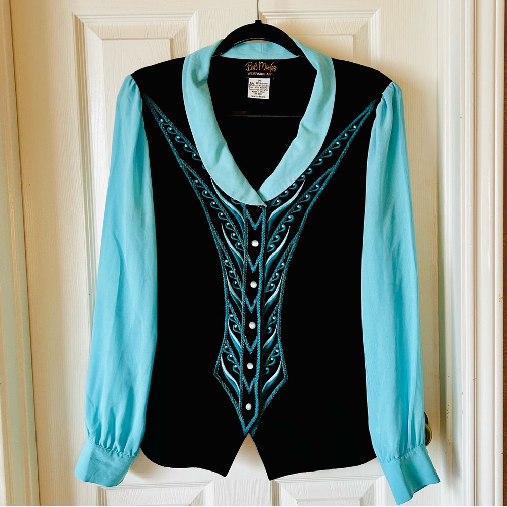 Vintage Bob Mackie Wearable Art Western Style Button Up, medium